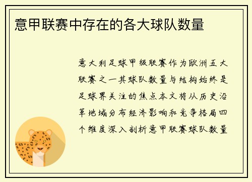 意甲联赛中存在的各大球队数量
