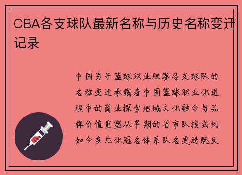 CBA各支球队最新名称与历史名称变迁记录